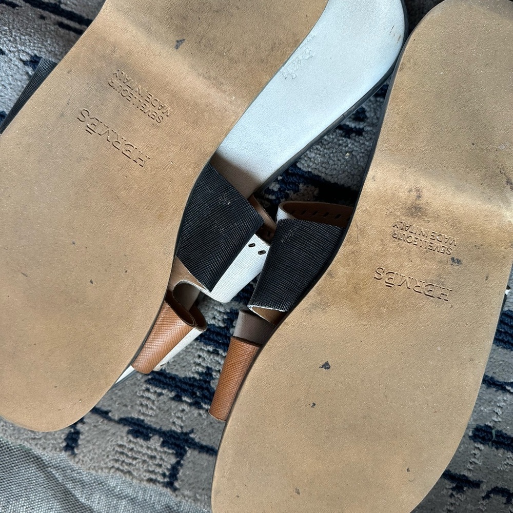 White Hermes Leather  Sandals - Picture 3 of 3